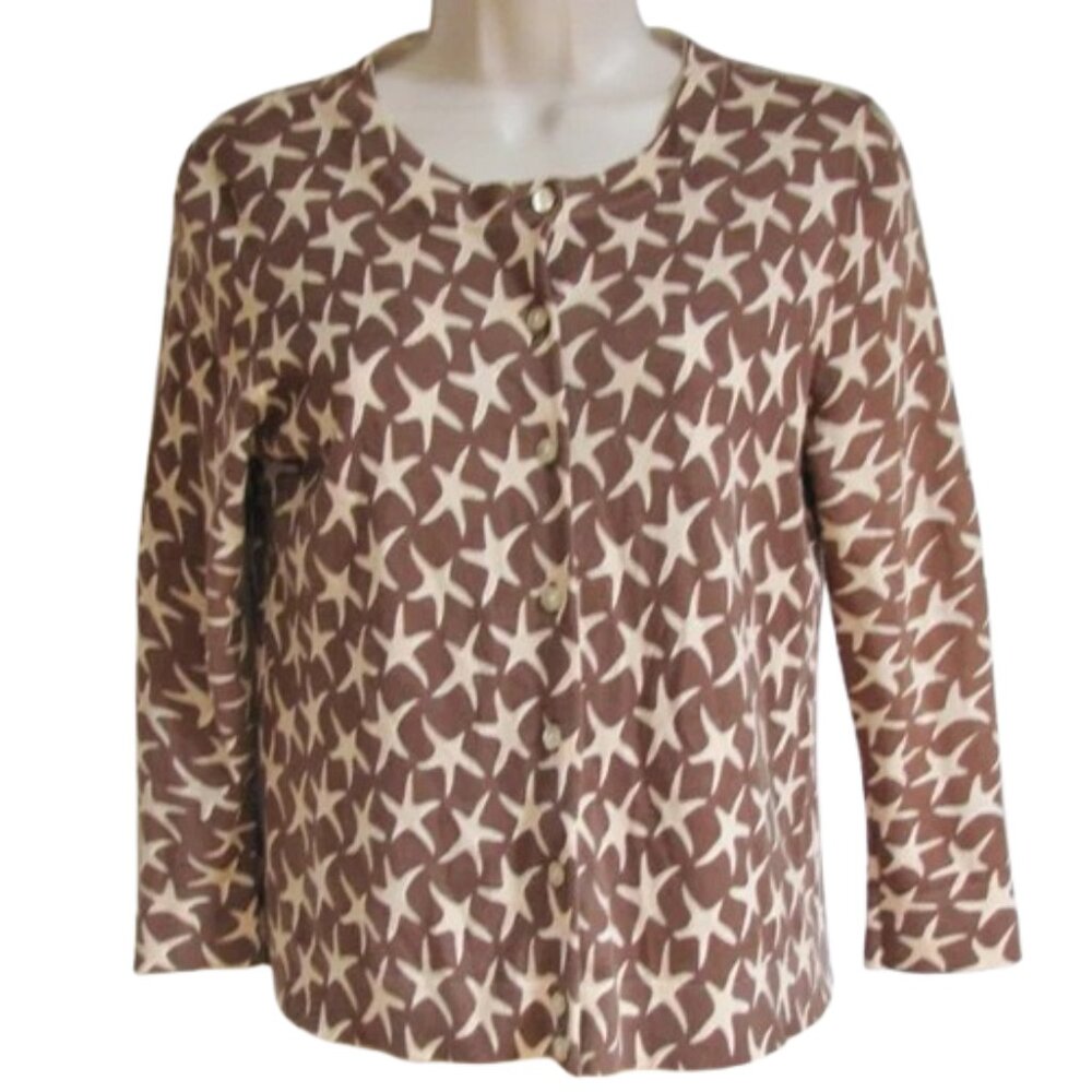 J Crew Women Cardigan Brown Star Sweater Women's Small Cotton